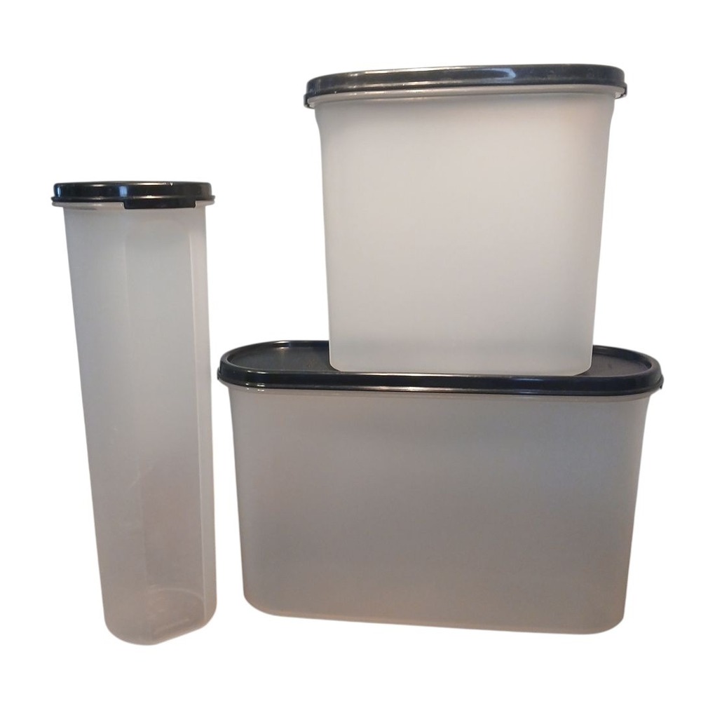 Tupperware Oval & Tall Round Modular Mates Storage Set Of 3 with Black Seals GUC